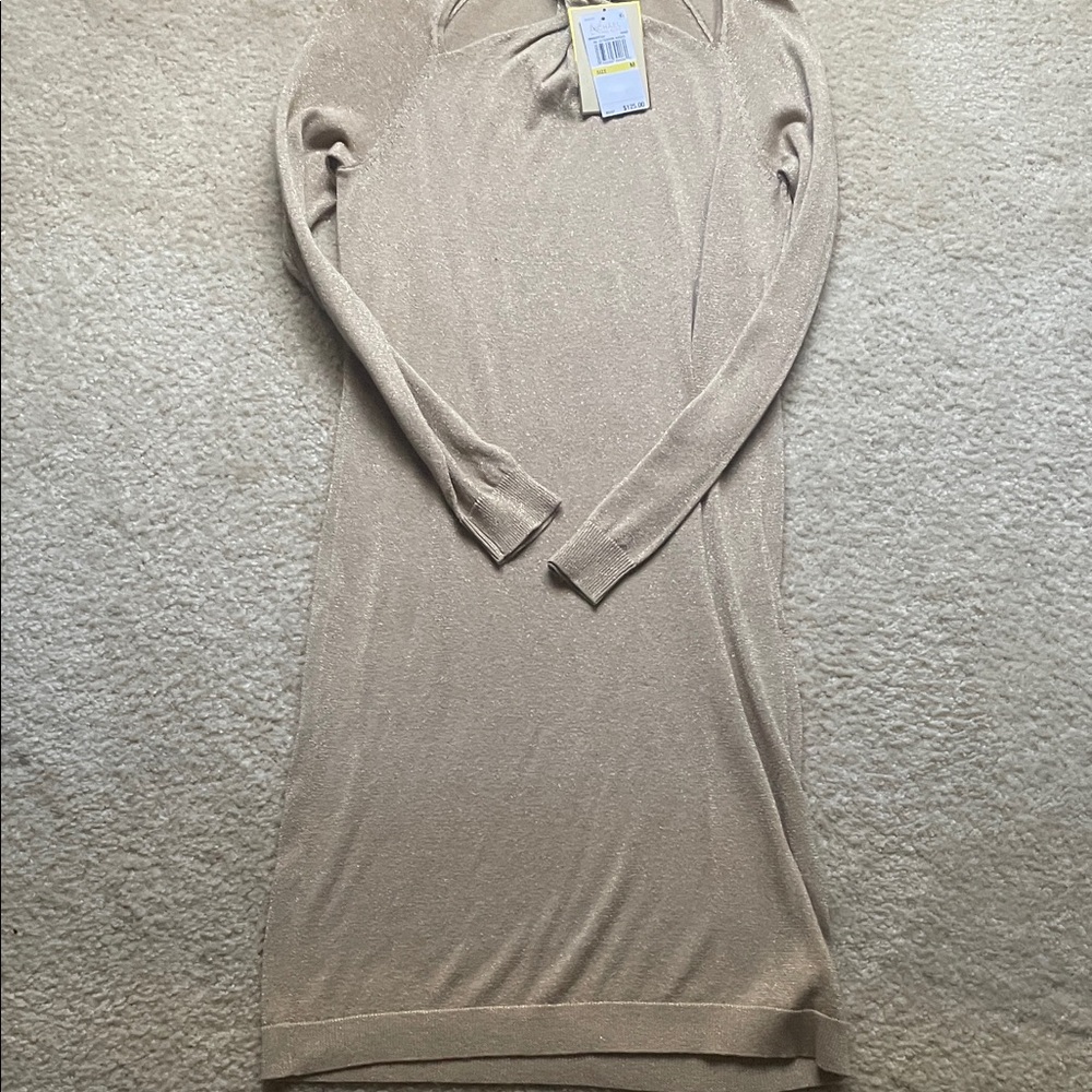 MICHAEL Michael Kors Shimmering Beige Long Sleeve Dress